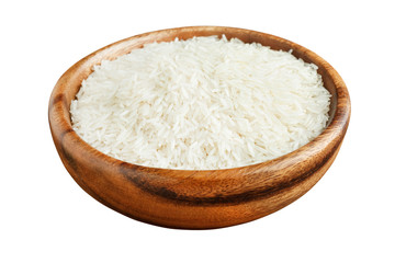 Fototapeta na wymiar Basmati rice in a wooden bowl
