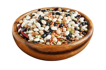 Mix of beans in a wooden bowl