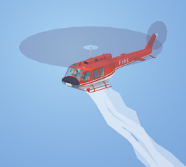 Fire helicopter against the blue background. 3D lowpoly isometric vector illustration