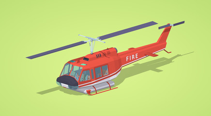 Fire helicopter against the green background. 3D lowpoly isometric vector illustration