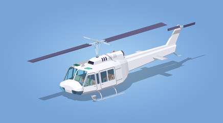 White helicopter against the blue background. 3D lowpoly isometric vector illustration © andrew_rybalko