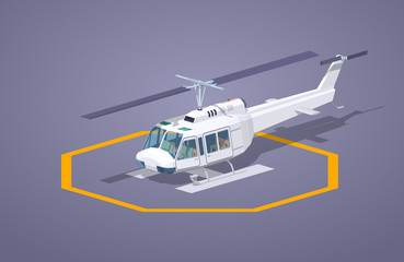 Heli pad against the purple background. 3D lowpoly isometric vector illustration