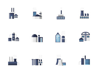 Industry and factories flat color vector icons