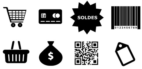 Shopping et commerce en 8 icônes