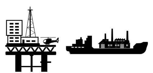 Délocalisation d'usine par bateau et une plateforme pétrolière