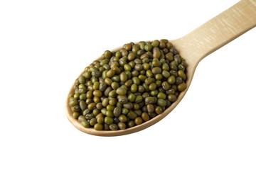 Mung beans in a wooden spoon