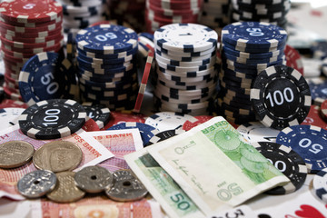 The place a poker player: cards, chips and money