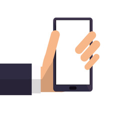 flat design hand holding modern cellphone icon vector illustration