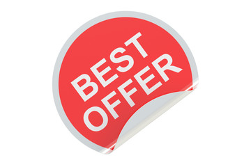 Best Offer concept, red circle sticker. 3D rendering