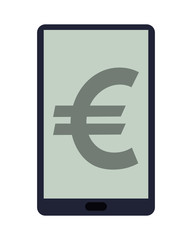 flat design euro symbol on cellphone screen icon vector illustration