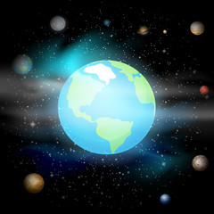 Obraz na płótnie Canvas Blue planet against Universe. Solar system. Earth in space background. EPS 10 Vector illustration