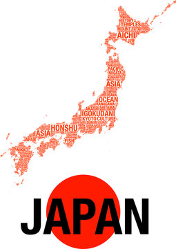 tagcloud realizzato sulla mappa del Giappone