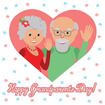 Vector illustration. Happy grandparents day. Couple in heart