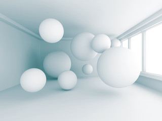 Empty White Room With Many Spheres