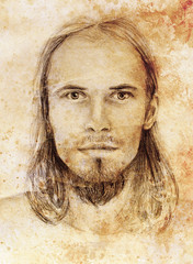 Plakat interpretation of jesus christ portrait as young man.