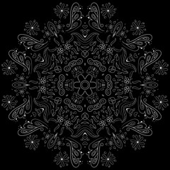 Botanical black and white ornament with leaves