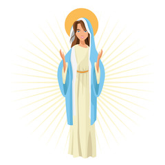 Holy mary woman girl cartoon religion saint icon. Pastel colored and isolated illustration. Vector graphic