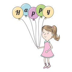 girl birthday balloons isolated flat icon design
