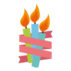 candles ribbon birthday isolated flat icon design