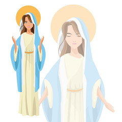 Holy mary woman girl cartoon religion saint icon. Pastel colored and isolated illustration. Vector graphic