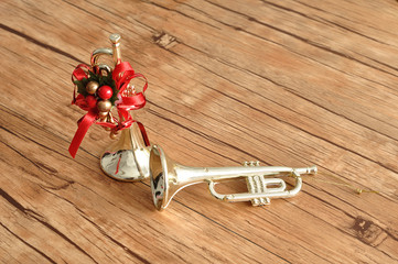 Golden trumpets for decorating a Christmas tree