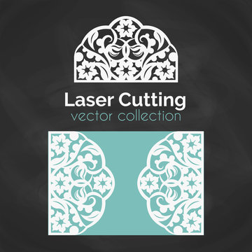 Laser Cut Card. Template For Laser Cutting. Cutout Illustration With Abstract Decoration. Die Cut Wedding Invitation Card.
