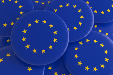 Pile of EU Badges, 3d illustration