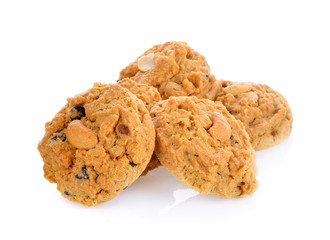 Chocolate chip and nut cookies isolated on white background.
