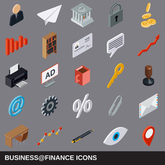 Business and finance flat isometric icons