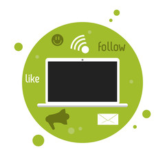 laptop megaphone envelope gadget social media icon set. Colorfull and flat illustration. Vector graphic