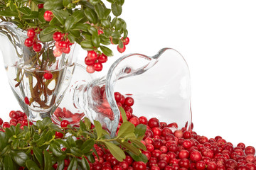 Fresh cowberry with green leaves