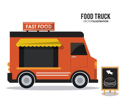 hamburger truck fast food delivery transportation creative icon. Colorfull illustration. Vector graphic
