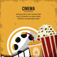 pop corn soda movie film reel cinema icon. Colorfull and grunge illustration. Vector graphic - obrazy, fototapety, plakaty