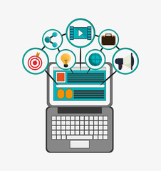 laptop social network media multimedia icon set. Colorfull illustration. Vector graphic