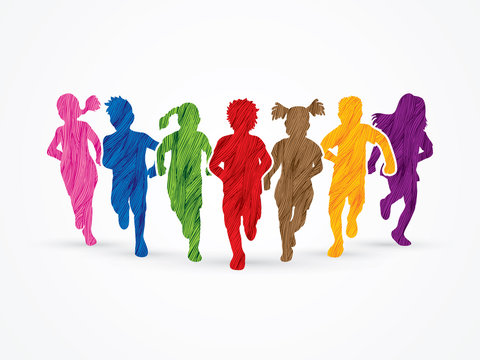 Children running, Designed using colorful grunge brush graphic vector.