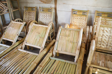 Fototapeta na wymiar handmade bamboo beach chairs from Catarina, Nicaragua
