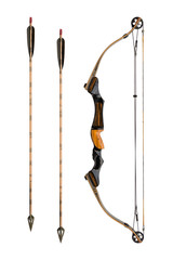 compound bow with hunting arrows isolated on white