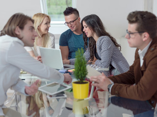 Startup business, young creative people group brainstorming on t