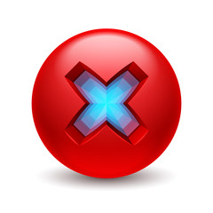 Glossy circle icon with blue cross.