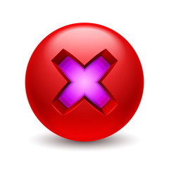 Obraz premium Glossy circle icon with purple cross.