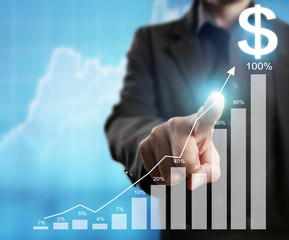  financial symbols coming from hand