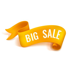 Gold realistic detailed curved paper sale banner.