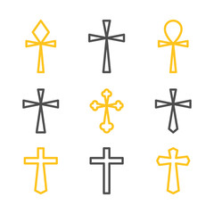 Thin line icons set of crosses.