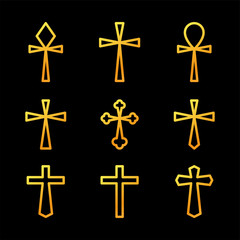 Thin line icons set of crosses.
