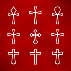 Obraz premium Thin line icons set of crosses.