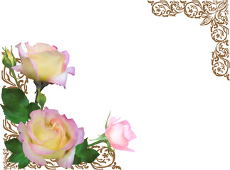 decorated corner with three cream roses