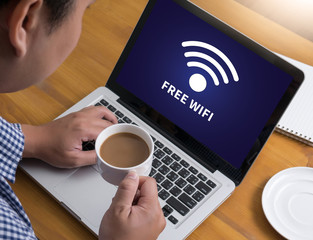 WIFI SIGNAL connectivity concept: Free wifi area sign