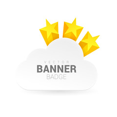Cloud banner decorated with stars. White origami banner.