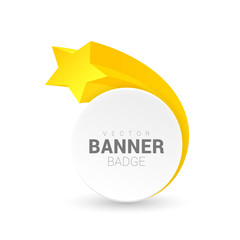Round banner decorated with stars. White origami banner.