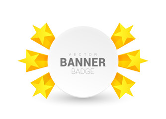 Round banner decorated with stars. White origami banner.